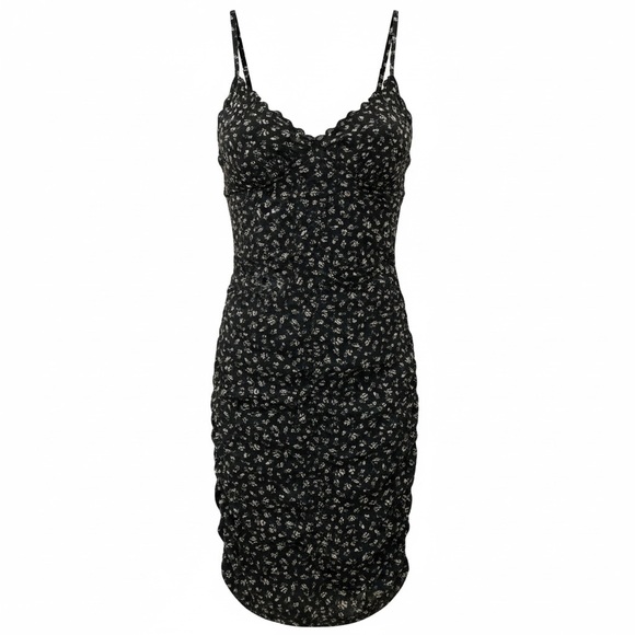 Divided Black Floral Mini Dress - Picture 3 of 8